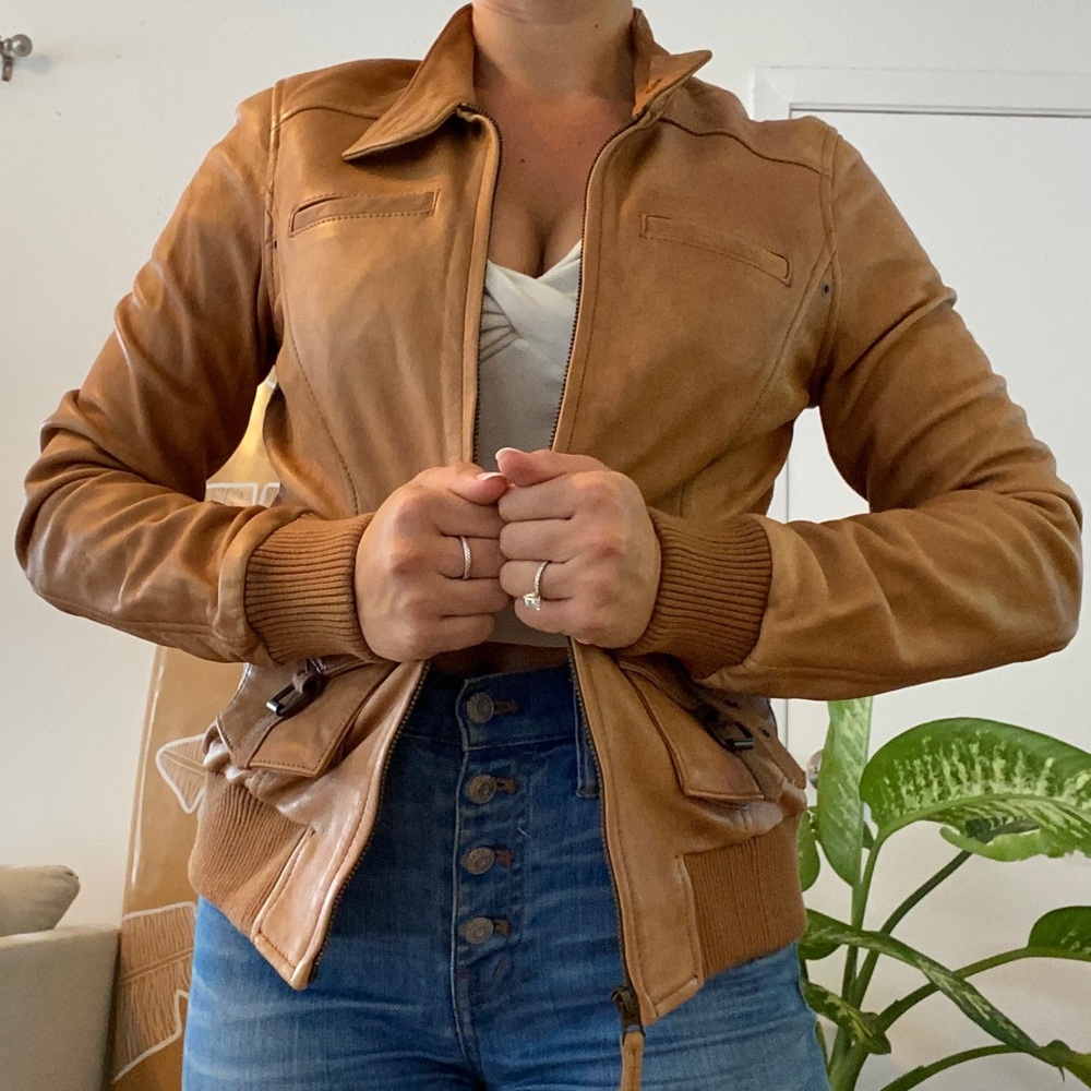 Lucky Brand Brown Leather Aviator Style Jacket